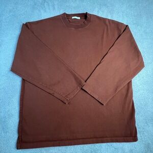WYM LIDNM T Shirt Mens Large Long Sleeve Japanese Boxy Brown Crew Neck